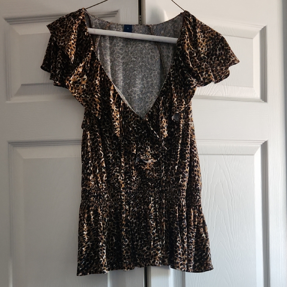 Leopard Print Ruffle Blouse
